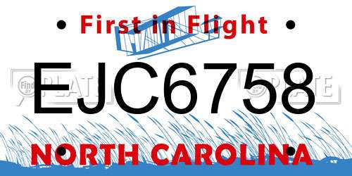 EJC6758 North Carolina License Plate