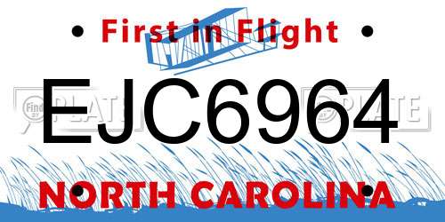 EJC6964 North Carolina License Plate