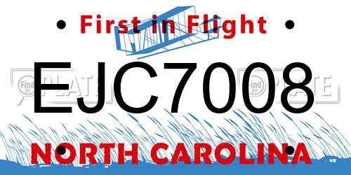 EJC7008 North Carolina License Plate