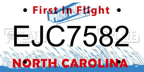 EJC7582 North Carolina License Plate