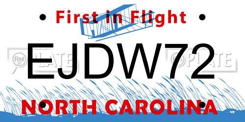 EJDW72 North Carolina License Plate