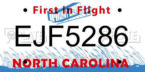 EJF5286 North Carolina License Plate