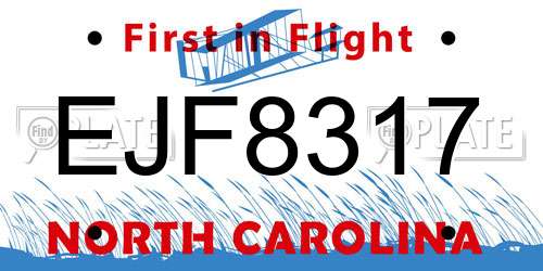EJF8317 North Carolina License Plate