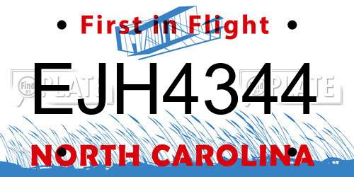 EJH4344 North Carolina License Plate