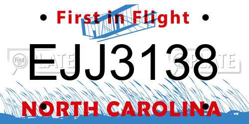 EJJ3138 North Carolina License Plate