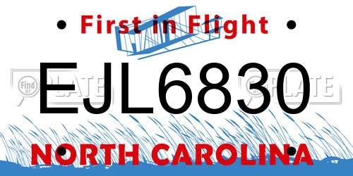 EJL6830 North Carolina License Plate