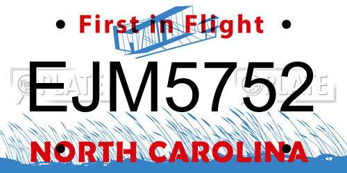 EJM5752 North Carolina License Plate