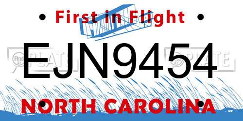 EJN9454 North Carolina License Plate