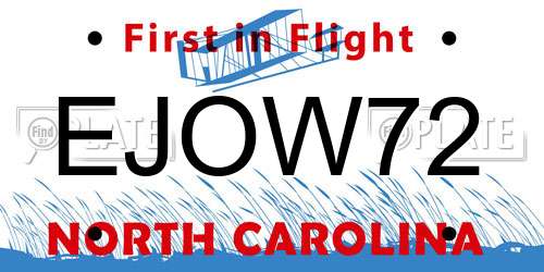 EJOW72 North Carolina License Plate