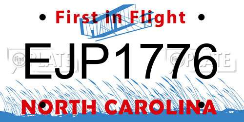 EJP1776 North Carolina License Plate