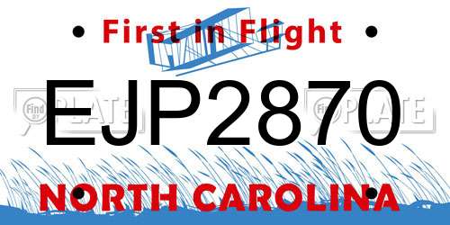 EJP2870 North Carolina License Plate