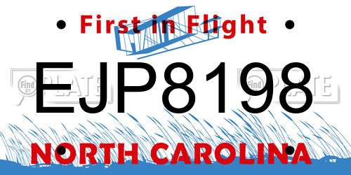EJP8198 North Carolina License Plate