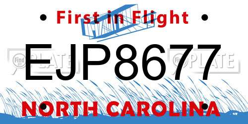 EJP8677 North Carolina License Plate