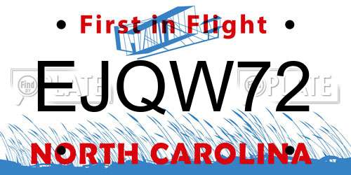 EJQW72 North Carolina License Plate