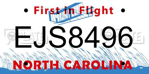 EJS8496 North Carolina License Plate