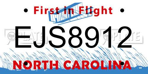 EJS8912 North Carolina License Plate