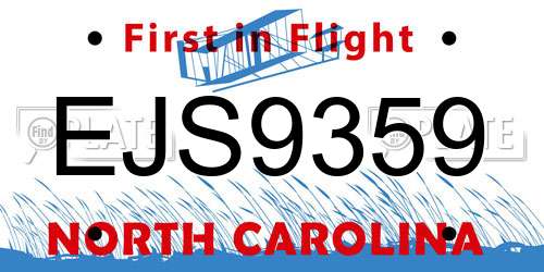EJS9359 North Carolina License Plate