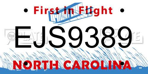 EJS9389 North Carolina License Plate