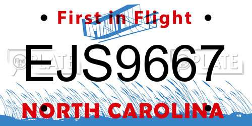 EJS9667 North Carolina License Plate
