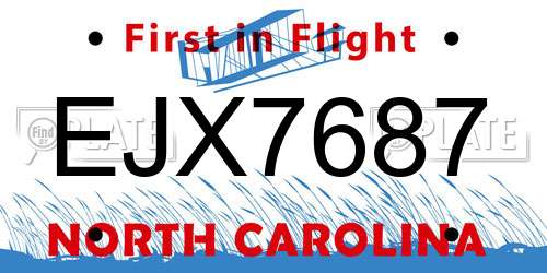 EJX7687 North Carolina License Plate