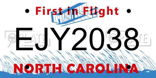EJY2038 North Carolina License Plate