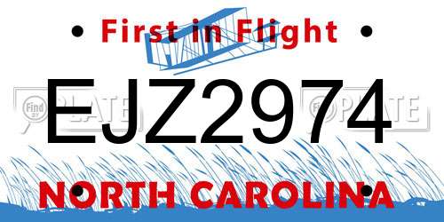 EJZ2974 North Carolina License Plate