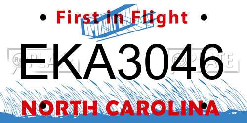 EKA3046 North Carolina License Plate