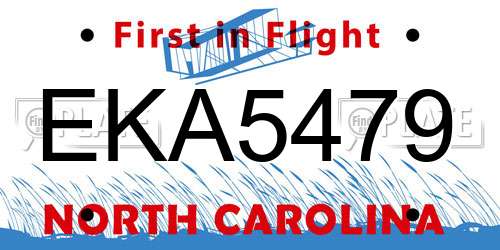 EKA5479 North Carolina License Plate