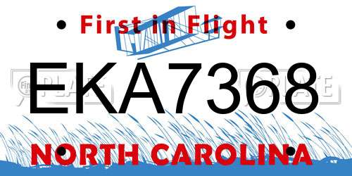 EKA7368 North Carolina License Plate