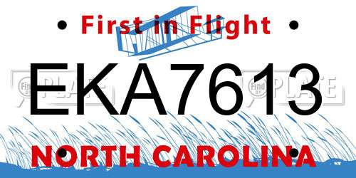 EKA7613 North Carolina License Plate