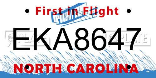 EKA8647 North Carolina License Plate