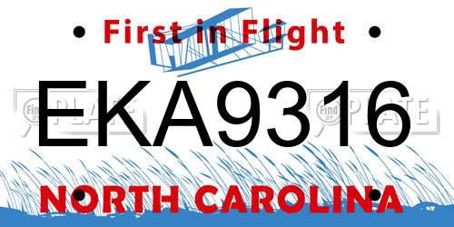 EKA9316 North Carolina License Plate