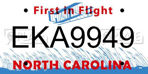 EKA9949 North Carolina License Plate