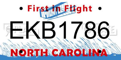 EKB1786 North Carolina License Plate