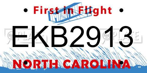 EKB2913 North Carolina License Plate