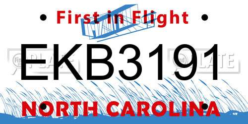 EKB3191 North Carolina License Plate