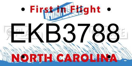 EKB3788 North Carolina License Plate