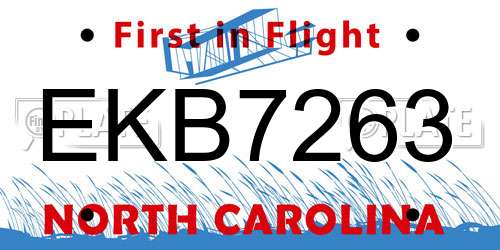 EKB7263 North Carolina License Plate