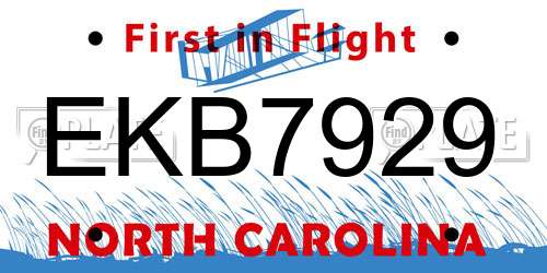 EKB7929 North Carolina License Plate