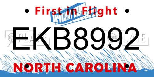 EKB8992 North Carolina License Plate