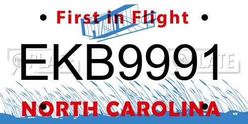 EKB9991 North Carolina License Plate