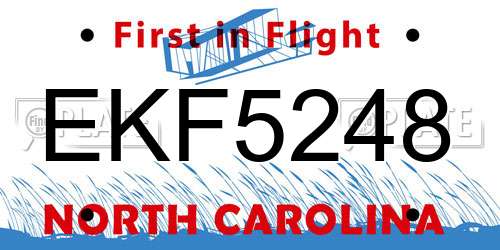 EKF5248 North Carolina License Plate