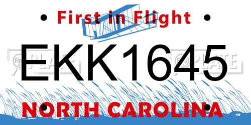 EKK1645 North Carolina License Plate