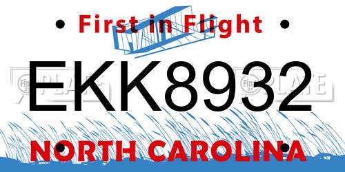 EKK8932 North Carolina License Plate