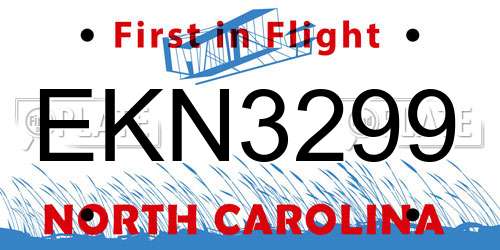 EKN3299 North Carolina License Plate