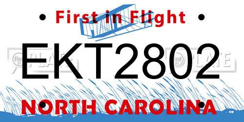 EKT2802 North Carolina License Plate