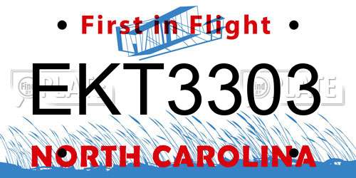 EKT3303 North Carolina License Plate