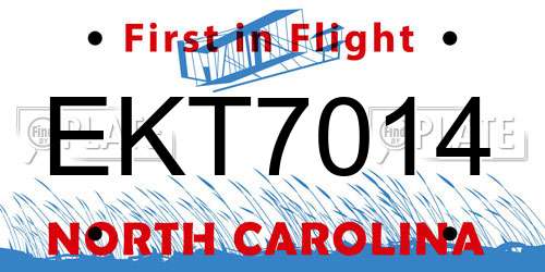 EKT7014 North Carolina License Plate