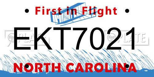 EKT7021 North Carolina License Plate