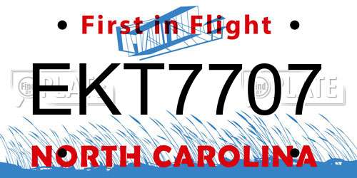 EKT7707 North Carolina License Plate